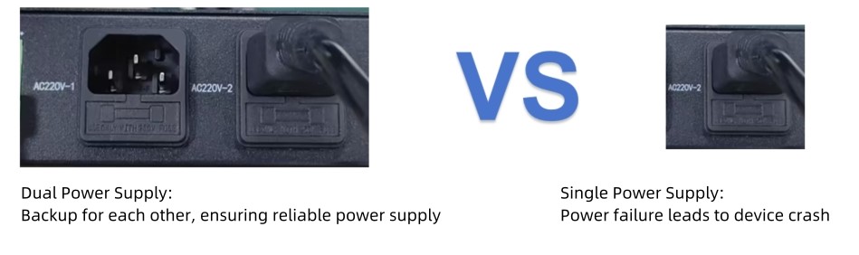 Comparison of dual power supply and single power supply Comparación de fuente de alimentación dual y fuente de alimentación única
