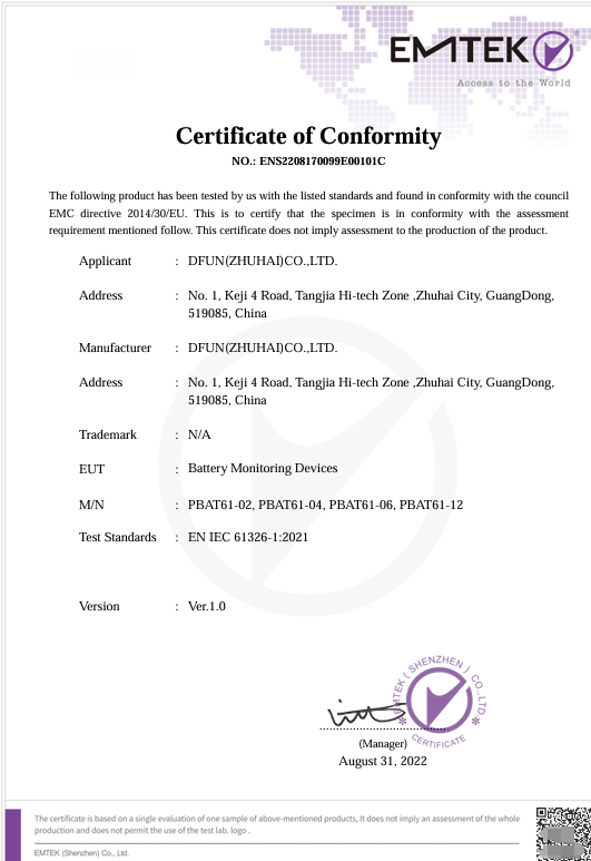 Certificado DFUN BMS CE 
