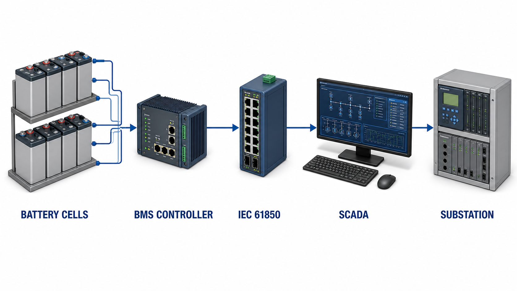 Arquitectura de integraci&oacute;n del sistema de monitoreo de bater&iacute;as de subestaciones IEC 61850 